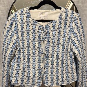 House of Harlow 1960 Blue and White quilted Floral jacket